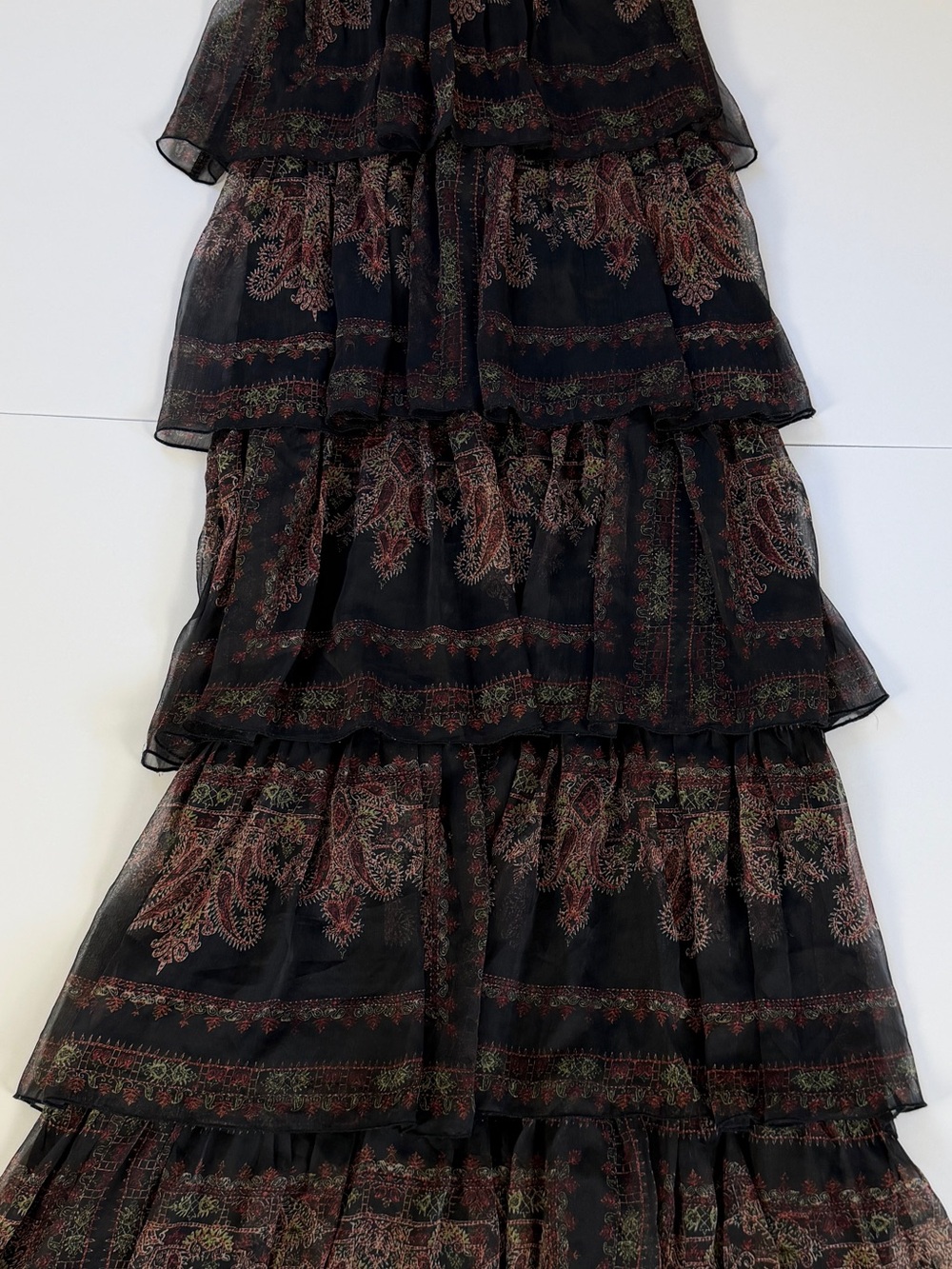 Free People Paisley Tiered Sheer Maxi Dress Gold Trim Boho Festival 2 - Picture 3 of 6